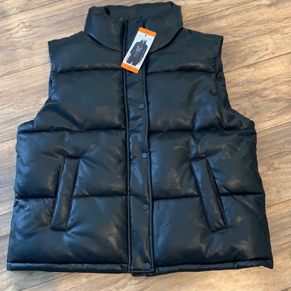 MARC NY FAUX LEATHER PUFFER VEST - Picture 1 of 6